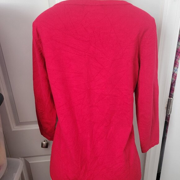 Adrienne Vittadini Red Faux Scarf Collar Fine Gauge Sweater - Picture 6 of 11